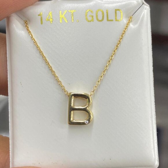 14K Yellow Gold Necklace Pendant Letters CZ Cable Link Chain 18" Jewelry Unisex - Picture 2 of 13